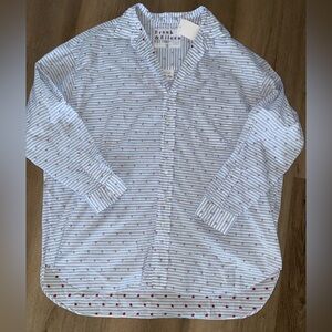 NWT Frank & Eileen Shirley Oversized Tunic Shirt Stripe Embroidered Anchor Large